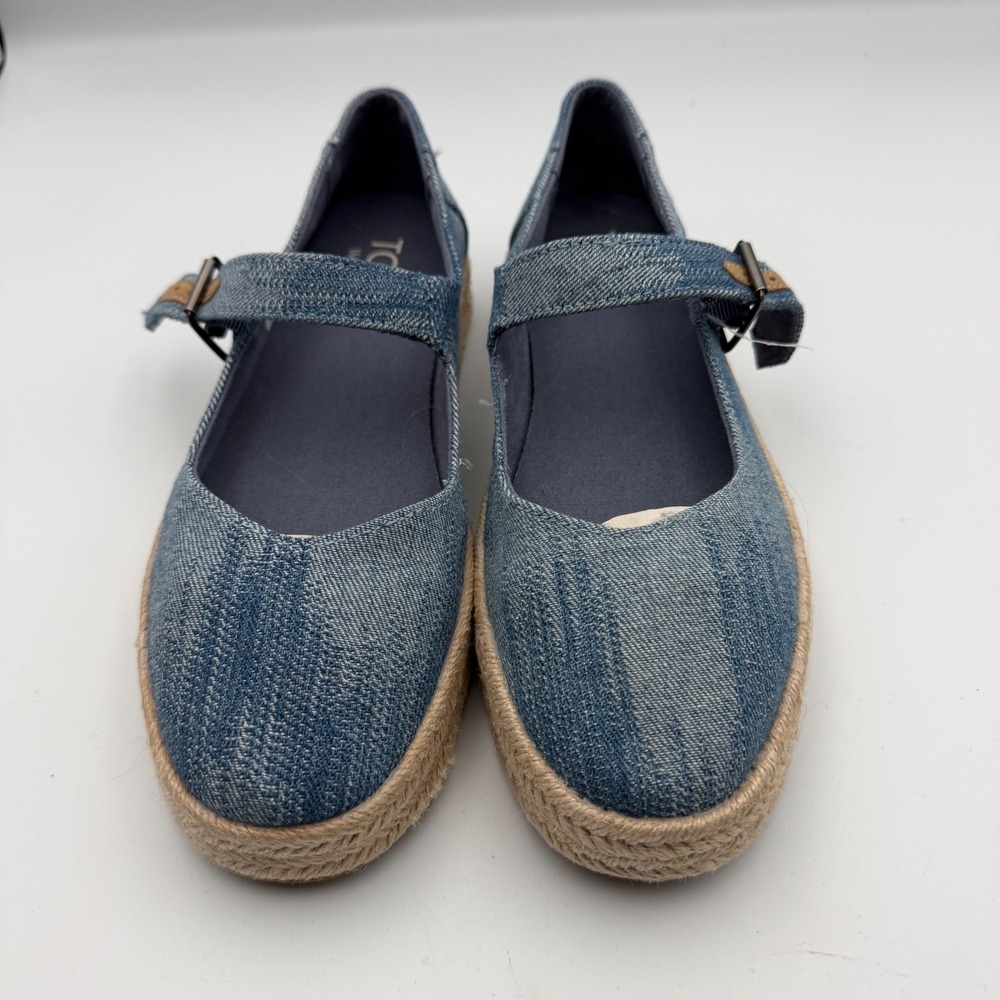 TOMS Womens Mary Jane Espadrille Flats Blue Denim Textile 10021873 Size 6.5
